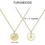 Disc Initial Necklaces for Women Girls, 14K Gold Filled Round Disc Double Side Engraved Hammered Initial Necklace Adjustable Personalized Alphabet Letter Pendant for Women Girls Jewelry Gifts