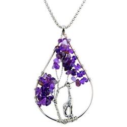Zuo Bao Handmade Wire Wrapped Quartz Chips Tree Teardrop Pendant Necklace with Giraffe/Healing Jewelry Gift for Family