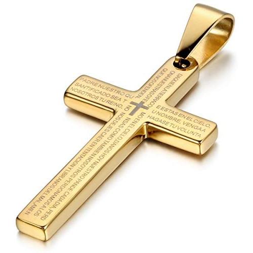 Cupimatch Mens Stainless Steel Religious Bible Lords Prayer Cross Pendant Necklace, 22'' Chain