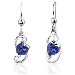 Created Sapphire Pendant Earrings Necklace Sterling Silver Heart Shape 2.00 Carats