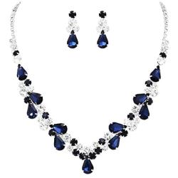 Rosemarie Collections Womens Rhinestone Teardrop Statement Necklace Hypoallergenic Drop Earrings Set, 15''-21'' with 6'' Extender