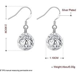 Hollow Ball Round Cage Heart Love Filigree Fish Hook Dangle Drop Earrings for Women Girls Sensitive Ear Fashion Elegant Sterling Silver Plated Lightweight Dangling Hypoallergenic Jewelry Gifts