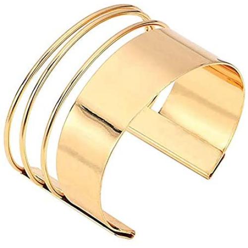 MXYZB Stainless Steel Smooth Hollow Hoop Open Ended Wide Cuff Bangle Bracelet, Adjustable
