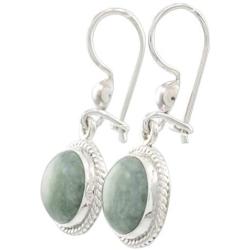 NOVICA Green Jade and .925 Sterling Silver Round Dangle Earrings, Mixco Moon