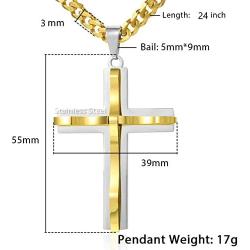 PRUXA Cross Necklace for Men Women Girls Boys Stainless Steel Pendant Necklaces Back Charm Mirror Polished Plain Cross Chain Necklace Fashion Design for Gift