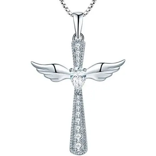 YL Cross Necklace 925 Sterling Silver Angel Wings Pendant Teardrop Cubic Zirconia Criss Jewelry YL Cross Necklace 925 Sterling Silver Angel Wings Pendant Teardrop Cubic Zirconia Criss Jewelry