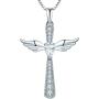 YL Cross Necklace 925 Sterling Silver Angel Wings Pendant Teardrop Cubic Zirconia Criss Jewelry