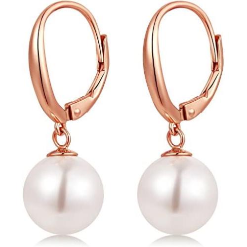 ZowBinBin 925 Sterling Silver 10mm Pearl Earrings, Beautiful Black Pearl Earrings, White Pearl Dangle Earrings Hypoallergenic Drop Pearl Earrings