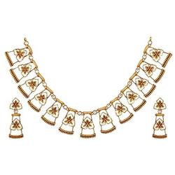 Tarinika Rukmini Kundan Gold-Plated Indian Jewelry Set with Necklace and Earrings - White