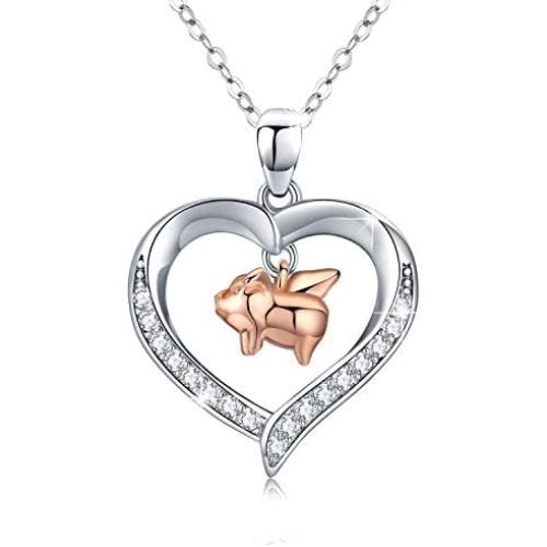 Cute Animal Necklace S925 Sterling Silver Animal Jewelry Forever Love Heart Pendant Necklace Gifts for Women Mom Birthday Mothers Day