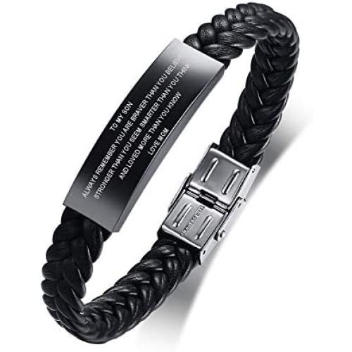 to My Son Gift from Mom Dad Always Remember Leather Bracelets Birthday Graduation Anniversary Inspirational Gift for Men Boy