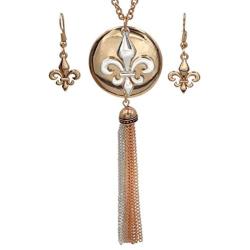 Gypsy Jewels Long Tassel Fleur De Lis Simple Chain Necklace & Dangle Earring Set