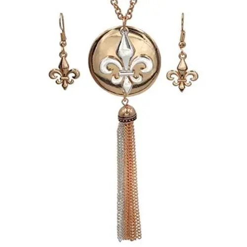 Gypsy Jewels Long Tassel Fleur De Lis Simple Chain Necklace & Dangle Earring Set Gypsy Jewels Long Tassel Fleur De Lis Simple Chain Necklace & Dangle Earring Set