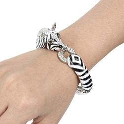 EVER FAITH Austrian Crysta Enamel Art Deco Zebra Horse Animal Hinged Bracelet