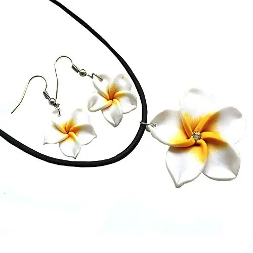 Donau Plumeria Hawaii Flower Polymer Clay Earrings Pendant Necklace Jewelry Sets 18Colors Donau Plumeria Hawaii Flower Polymer Clay Earrings Pendant Necklace Jewelry Sets 18Colors