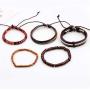 MRSXXNT Wrap Bracelets Mens Women Cowhide Multi-Layer Braided Leather Bracelet Bangle Adjustable Bracelet 5pcs
