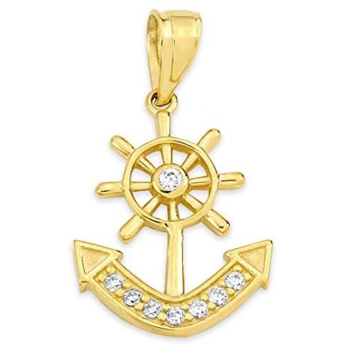 10k Real Solid Gold Anchor Pendant Set with CZ Stones, Hope Charm Sailor Gift for Any Special Occasion