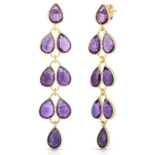 Femme Luxe Olivia Chandelier Drop Earrings For Women - 14k Gold Plated 925 Sterling Silver and Genuine Gemstone Earrings | Hypoallergenic | Handmade Design
