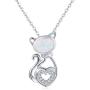 TRISHULA Moonstone/Opal Cat Pendant Necklace for Cat Lover, S925 Sterling Silver Cute Animal Cat Crescent Moon Charm Necklace for Women Girls 18+2 (Gift Box Included)