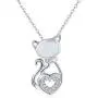 Cat Necklace for Women and Girls, THRISHULA Cute Cat Pendant Necklace White Cubic Zircon and Opal Accent, Jewelry Gift for Birthday, Anniversary, Graduation, Christmas