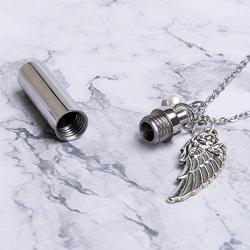 Fanery Sue Personalized Urn Necklace for Human Ashes Keepsake Angel Wing Custom Cremation Jewelry Memorial Cylinder Pendant