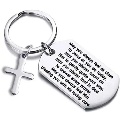 WUSUANED Christian Keychain May You Always Feel As Close to Jesus As You Do Today Cross Charm Keychain Religious Jewelry Christening Baptism Gift WUSUANED Christian Keychain May You Always Feel As Close to Jesus As You Do Today Cross Charm Keychain Religious Jewelry Christening Baptism Gift