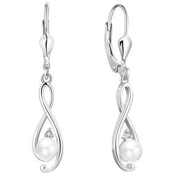 YL Inifinity Earrings 925 Sterling Silver 4mm Freshwater Pearl Leverback Earrings 18k White Gold Twist Dangle Drop Jewelry for Women