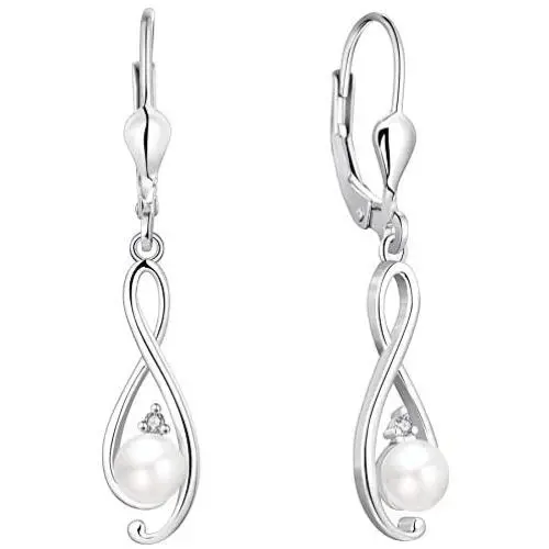 YL Inifinity Earrings 925 Sterling Silver 4mm Freshwater Pearl Leverback Earrings 18k White Gold Twist Dangle Drop Jewelry for Women YL Inifinity Earrings 925 Sterling Silver 4mm Freshwater Pearl Leverback Earrings 18k White Gold Twist Dangle Drop Jewelry for Women