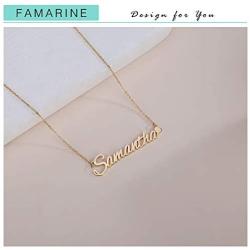 FAMARINE Custom Name Necklace, 18K Gold Plated Nameplate Personalized Jewelry Gift for Women Girl Dainty Necklace
