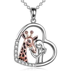 ONEFINITY Giraffe Necklace with Girl 925 Sterling Silver Heart Pendant Jewelry Keep Me in Your Heart Gifts for Women Girlfriend