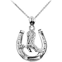 925 Sterling Silver Lucky Horseshoe with Cowboy Boot Charm Pendant Necklace