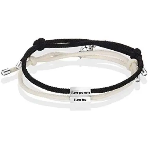 Magnetic Couple Bracelet Set, Black and White Bracelet Adjustable Couple Bracelets Great Gift for Women, Men, Lover, Him Her and Best Friend Rope Bracelet Set of 2
