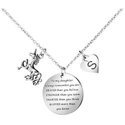 Joycuff to My Daughter Unicorn Gifts for Girls from Dad Mom Necklaces Always Remember You are Braver Than You Believe Inspirational Birthday Christmas Initial Jewelry Gift
