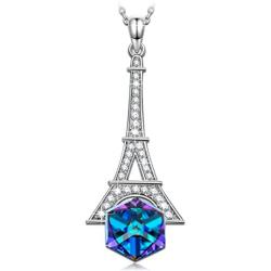 Kate Lynn Gifts for Her Valentines Day Eiffel Tower Pendant Necklace Crystals Jewelry for Girlfriend Daughter Friends Female with Gift Box, 17.5''+2''