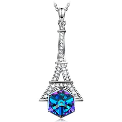Kate Lynn Gifts for Her Valentines Day Eiffel Tower Pendant Necklace Crystals Jewelry for Girlfriend Daughter Friends Female with Gift Box, 17.5''+2''