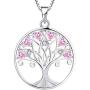 YL Tree of Life Necklace, Heart Family Tree Pendant, Sterling Silver Birthstones Jewelry Gift for Women