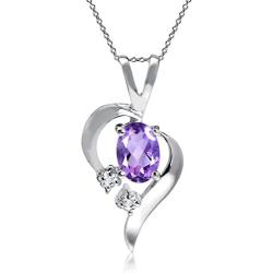 Silvershake Natural Gemstone 925 Sterling Silver Modern Heart Pendant with 18 Inches Chain Necklace