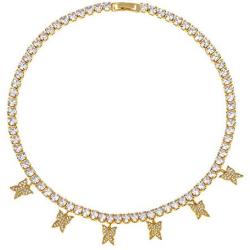 PLTGOOD Butterfly Necklace Choker for Women Girls Tennis Butterfly Necklace - Handmade Bling Iced CZ Charm Butterfly Necklace Chain Jewelry - Silver Gold