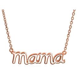 MAMA Word Name Plate Talk Station Pendant Necklace For Mother For Wife Women 14K Rose Gold Plated 925 Sterling Silver