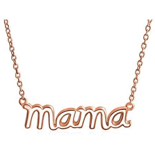 MAMA Word Name Plate Talk Station Pendant Necklace For Mother For Wife Women 14K Rose Gold Plated 925 Sterling Silver