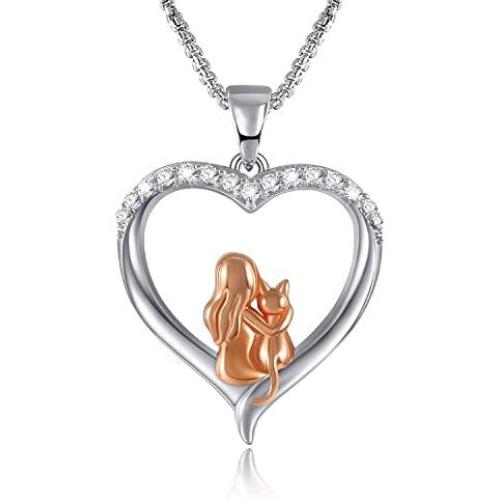 Best Friend Cat Necklace for Women Girls Heart Necklace Fashion Cute Dog Pendant Dainty Necklace Gift for Cat/Dog Lovers for Birthday Valentines Day Gift