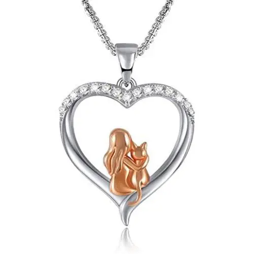Best Friend Cat Necklace for Women Girls Heart Necklace Fashion Cute Dog Pendant Dainty Necklace Gift for Cat/Dog Lovers for Birthday Valentines Day Gift