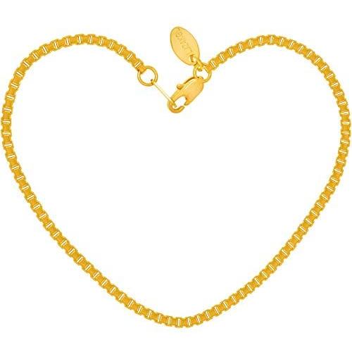 Lifetime Jewelry 2.3mm Box Chain Anklet for Women & Girls 24k Real Gold Plated