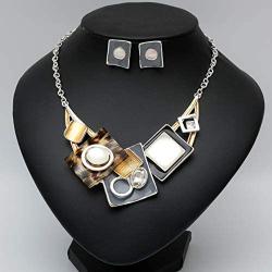 CSY Fashion Oval Crystal Opals Chunky Statement Bib Necklace Earrings Silver Plated Bohemian Costume Jewelry Set Gifts for Women