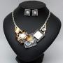 CSY Fashion Oval Crystal Opals Chunky Statement Bib Necklace Earrings Silver Plated Bohemian Costume Jewelry Set Gifts for Women