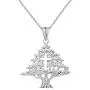 Fine Sterling Silver Lebanese Cedar Tree with Cut-Out Cross Pendant Necklace Fine Sterling Silver Lebanese Cedar Tree with Cut-Out Cross Pendant Necklace