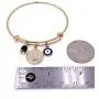 18K Gold Plated Expandable Bangle Bracelet Charm St. Benedict Medal & Genuine Azabache Stone