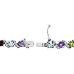 Sterling Silver Genuine, Created or Simulated Gemstone Round S Design Tennis Bracelet