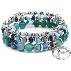 Tree of Life Turquoise Jasper & Tibetan Agate Gemstone Chakra Beaded Bracelet | Beach Charm Bracelet Set - Ocean Jewelry…