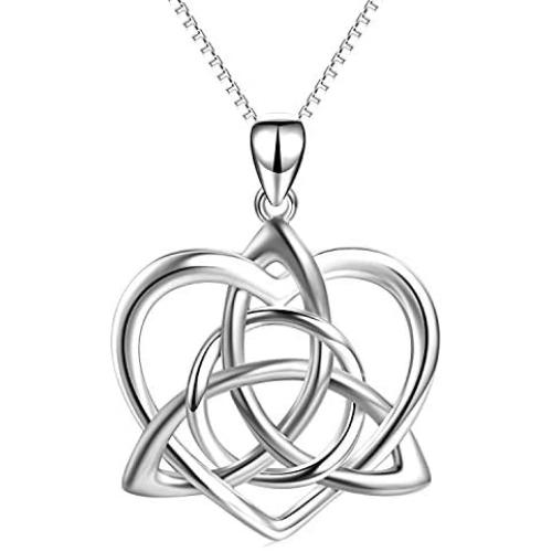 Celtic Love Knot Necklace Jewelry Sterling Silver Good Luck Vintage Triquetra Irish Celtic Love Heart Pendant Necklace for Women Girls